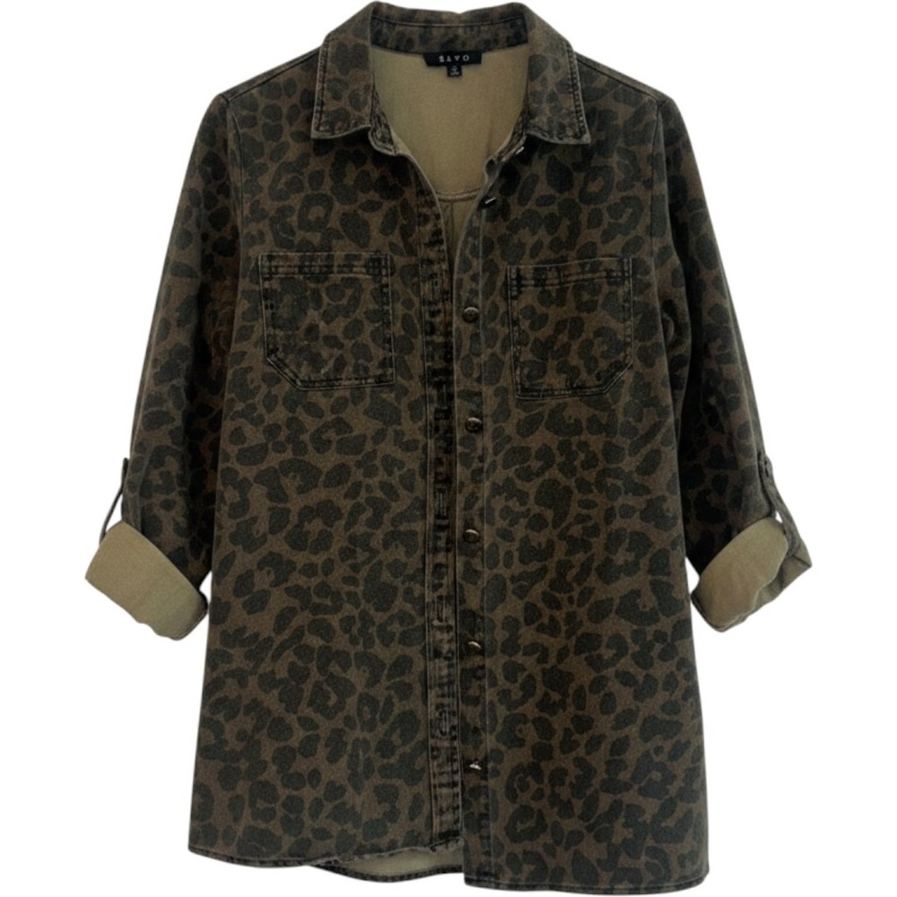Leopard Jean Jacket Size Sm Cheetah Print Whimsigoth Button Up Y2k Rockabilly